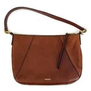 Fossil Slim Brown Leather Short Handle Shoulder Bag Purse